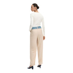 Image 2 : Détail pantalon beige Desigual femme coupe moderne viscose — delvale