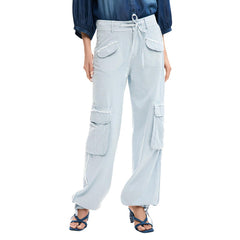 Image 1 : Pantalon Desigual femme bleu azur en coton-viscose avec fermeture lacets — Delvale