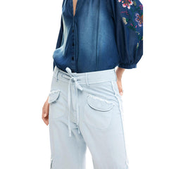 Image 3 : Vue d'ensemble du pantalon Desigual femme bleu azur style casual — Delvale