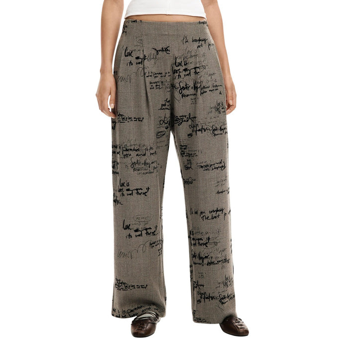 Image 1 : Pantalon Desigual femme gris avec motif imprimé et fermeture éclair, vue de face — Delvale