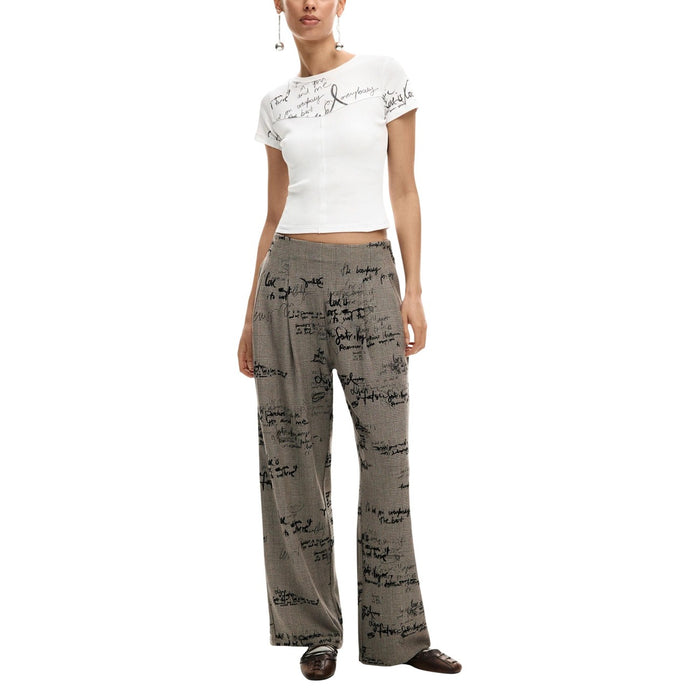 Image 2 : Pantalon Desigual femme gris imprimé, détail de la coupe et des finitions — Delvale