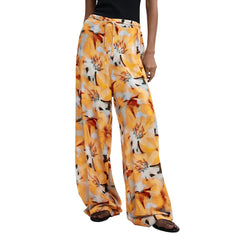 Image 1 : Pantalon Desigual femme orange à motifs floraux en viscose, vue de face — Delvale