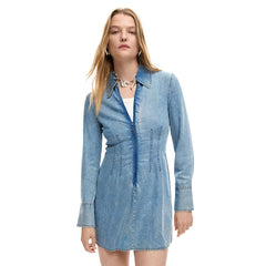 Image 1 : Robe Desigual femme bleu azur col V manches longues en lyocell — delvale