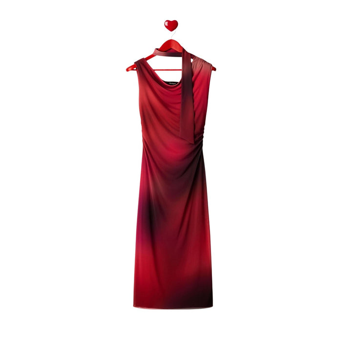 Image 2 : Détail robe Desigual fuchsia en polyester stretch avec encolure bateau — delvale