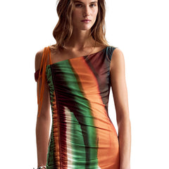 Image 2 : Détail robe rayée marron Desigual sans manches, style casual chic — Delvale