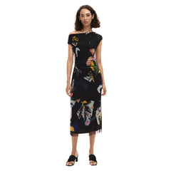 Image 1 : Robe Desigual femme noire aux motifs colorés, vue de face — delvale