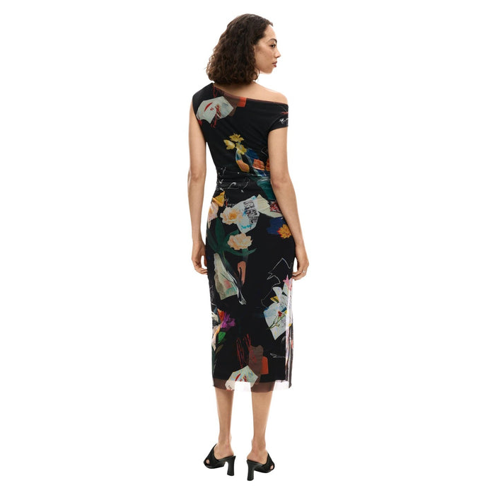 Image 2 : Robe Desigual femme noire aux motifs colorés, détail des motifs — delvale
