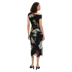 Image 2 : Robe Desigual femme noire aux motifs colorés, détail des motifs — delvale
