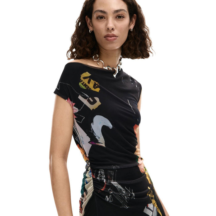 Image 3 : Robe Desigual femme noire aux motifs colorés, vue d'ensemble — delvale