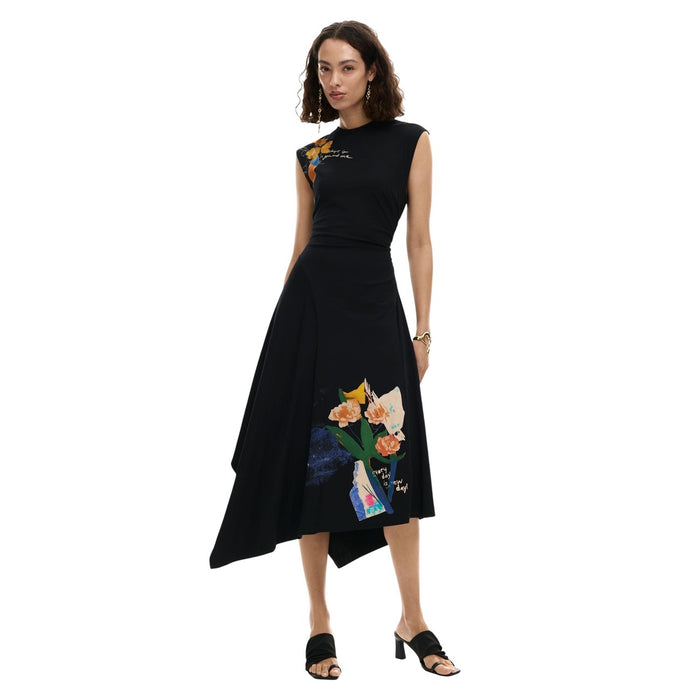 Image 1 : Robe noire Desigual femme sans manches avec motif imprimé et col rond — delvale