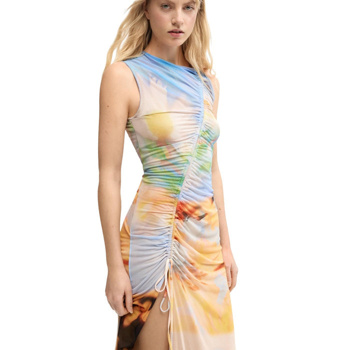 Image 2 : Détail imprimé floral robe Desigual orange, matière polyester élasthanne stretch — Delvale