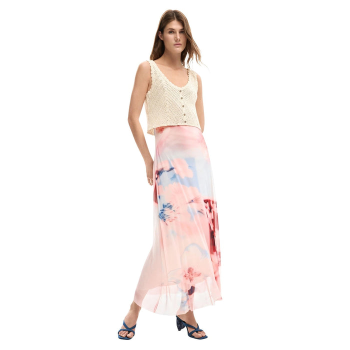 Image 1 : Robe Desigual femme rose à motifs floraux sans manches col V — delvale