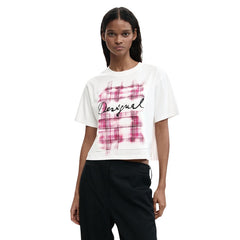 Image 2 : Détail de l'impression créative sur t-shirt blanc Desigual femme, style décontracté — Delvale