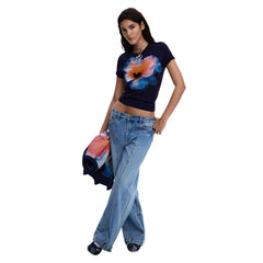 Image 3 : Vue d'ensemble du t-shirt Desigual femme bleu fleuri style bohème — Delvale