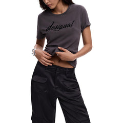 Image 1 : T-shirt Desigual femme gris avec impression originale, manches courtes et col rond — delvale