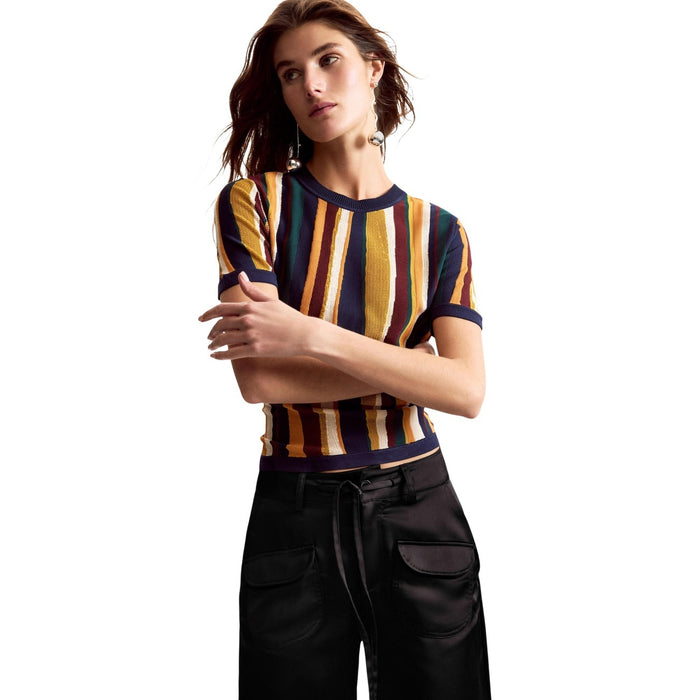 Image 1 : T-shirt Desigual femme moutarde à rayures, manches courtes et col rond — delvale