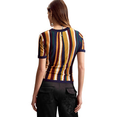 Image 3 : Vue d'ensemble du t-shirt Desigual femme moutarde rayé porté — delvale