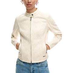 Image 2 : Détail veste blanche Desigual femme col rond et poches frontales — delvale