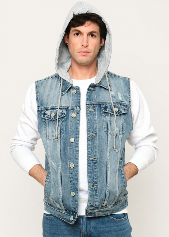 Detachable Hood Denim Vest Victorious