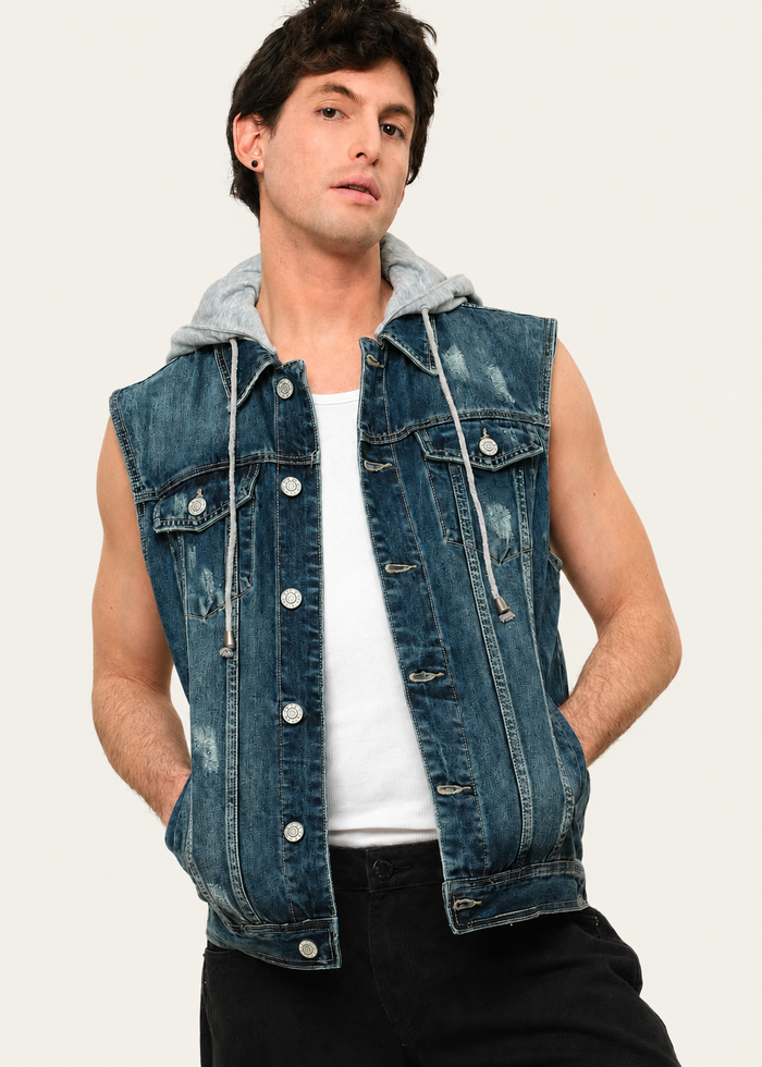 Detachable Hood Denim Vest Victorious