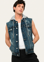 Detachable Hood Denim Vest Victorious