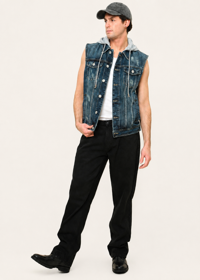 Detachable Hood Denim Vest Victorious