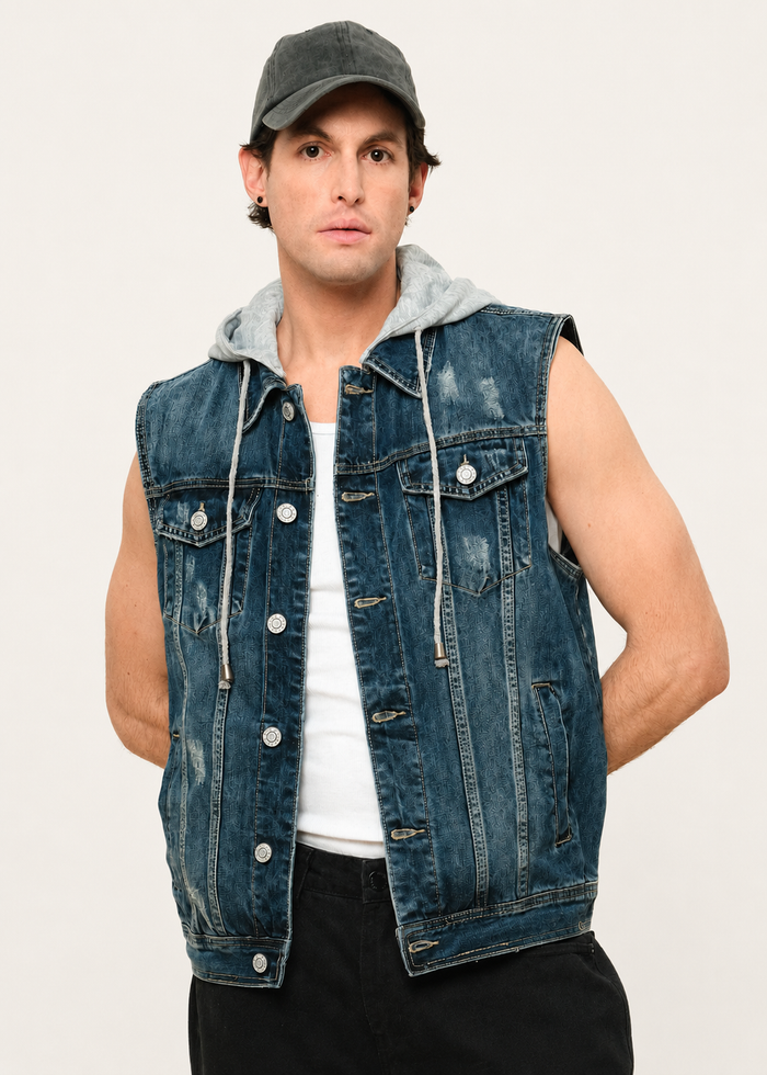 Detachable Hood Denim Vest Victorious