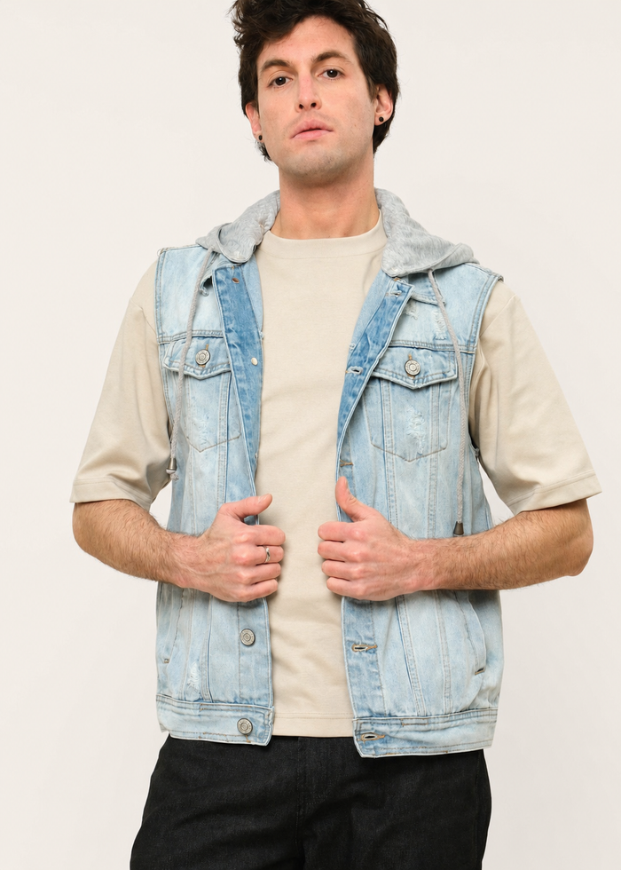 Detachable Hood Denim Vest Victorious