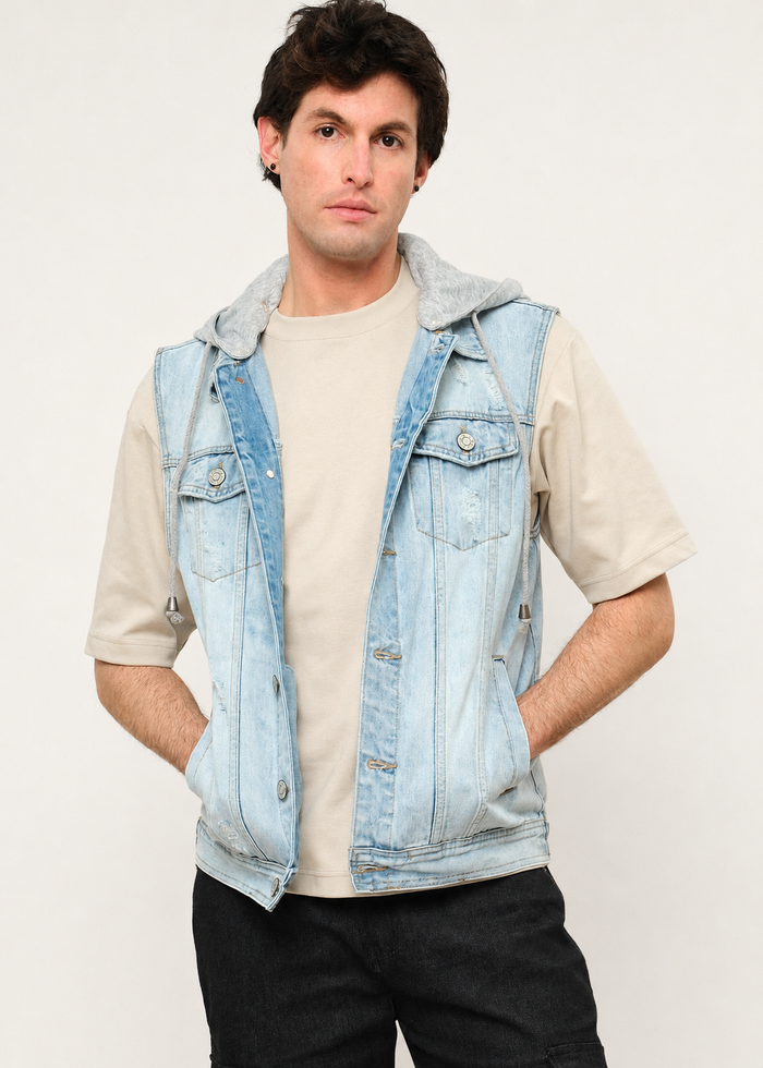 Detachable Hood Denim Vest Victorious