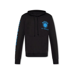Sweat capuche Diesel homme noir, imprimé graphique O.T. Brave bleu, inscription verticale manche gauche, fond blanc — Delvale
