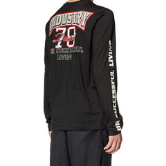 T-shirt manches longues Diesel homme noir, imprimé Industry 78 For Successful Living au dos, inscription manche gauche blanche — Delvale
