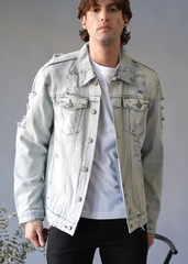 Distressed Faded Denim Jacket Victorious