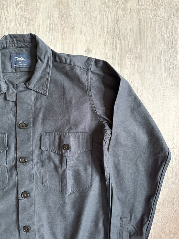 Drake's Navy Blue Two Pocket Heavy Structured Over Shirt Jacket - House Of Huntington