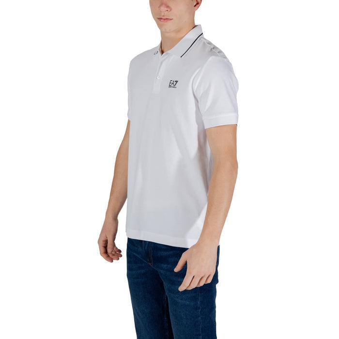 Image 3 : Vue de profil du polo Ea7 homme blanc, coupe moderne et ajustée — Delvale