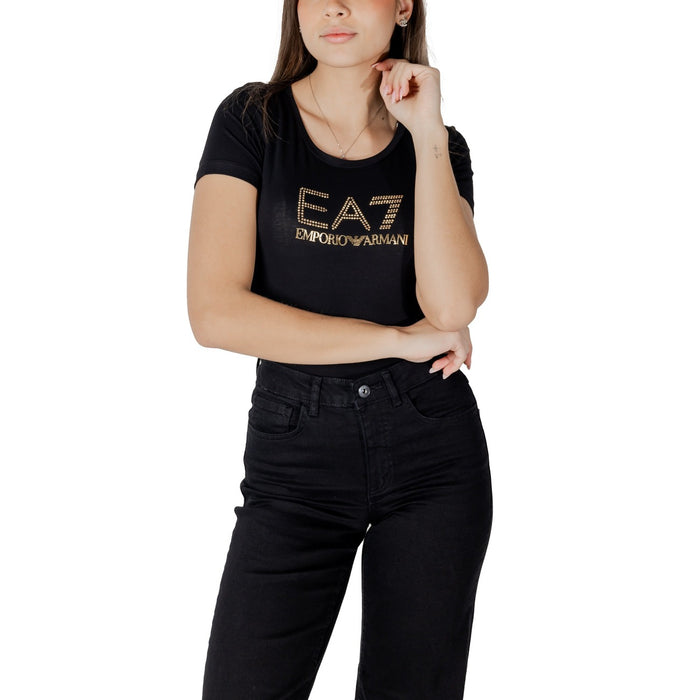Image 1 : T-shirt Ea7 femme noir avec impression moderne, manches courtes et col rond — Delvale