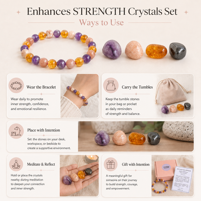Enhances STRENGTH Crystal Kit, Gemstone Tumble Kit, Strength Crystal Gift Set