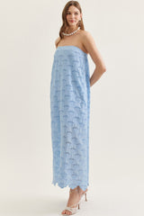 The Maris Strapless Eyelet Midi Dress