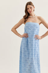 The Maris Strapless Eyelet Midi Dress