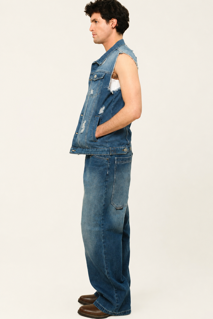 Essential Distressed Denim Vest Victorious
