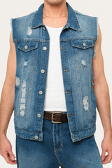 Essential Distressed Denim Vest Victorious