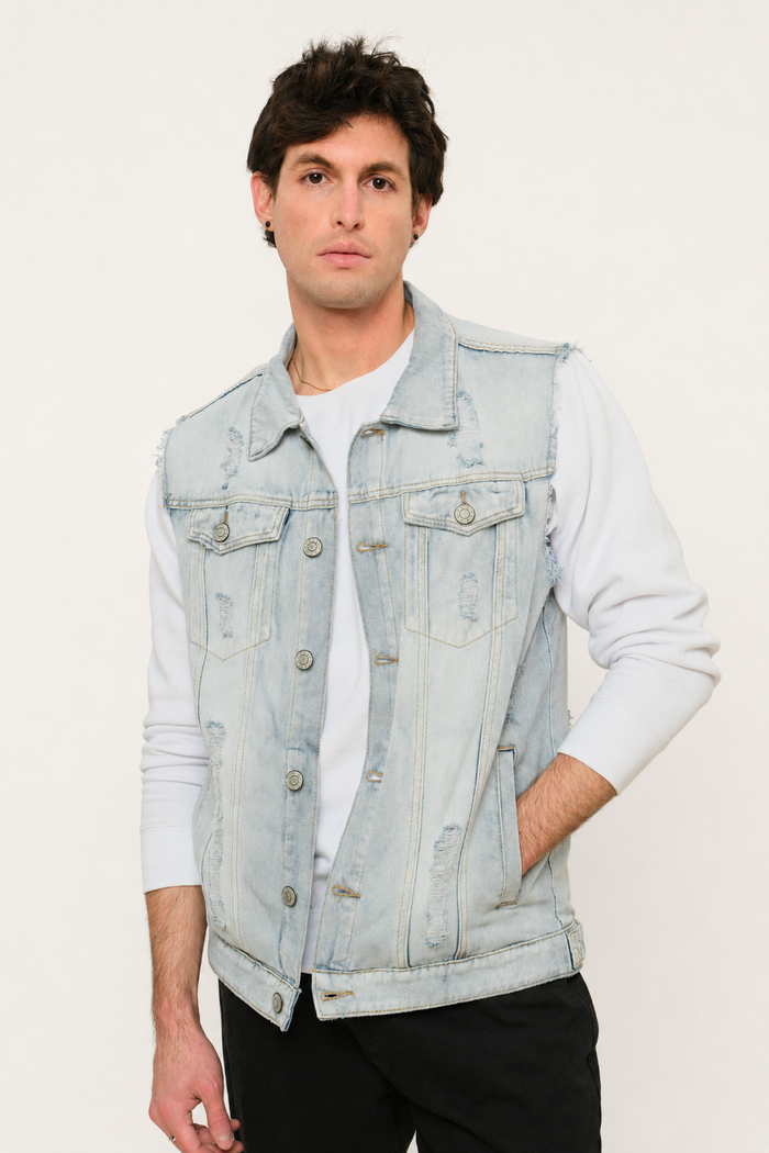 Essential Distressed Denim Vest Victorious
