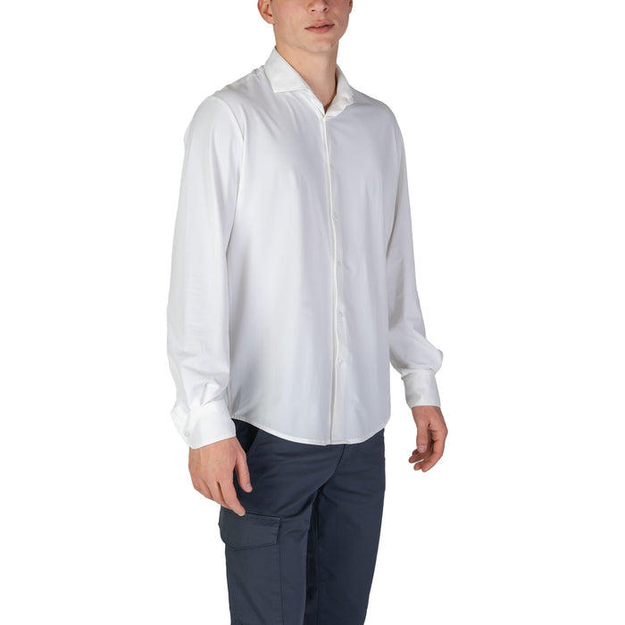 Image 4 : Vue trois quarts de la chemise homme Fashion Brand blanche, coupe droite et manches longues — Delvale