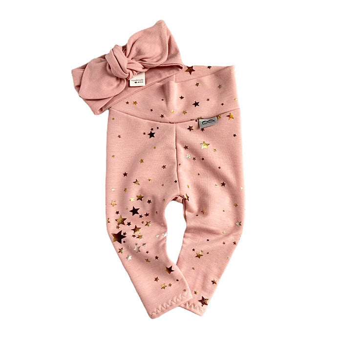 Foil Stars on Blush Leggings with Blush Headband