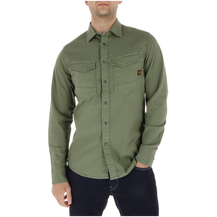 Image 1 : Chemise militaire G-Star homme kaki à double poche poitrine et fermeture boutons-pression, portée avec un jean brut — Delvale