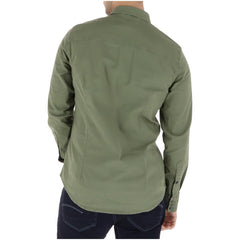 Image 2 : Vue de face de la chemise G-Star homme manches longues vert kaki, col classique et badge logo tissé sur la poche — Delvale