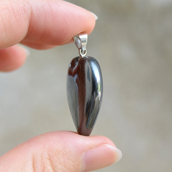 Genuine Hematite Crystal Heart Pendant, Genuine Heart Shaped Necklaces