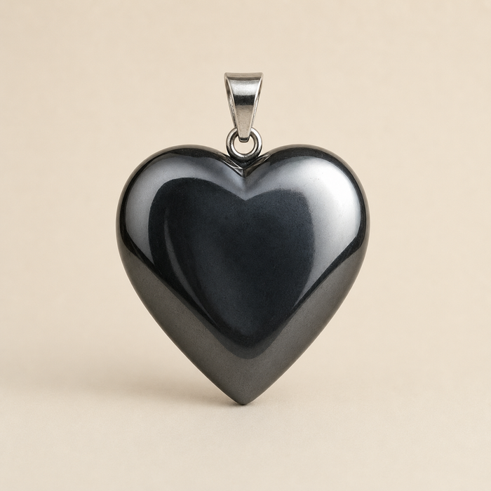 Genuine Hematite Crystal Heart Pendant, Genuine Heart Shaped Necklaces