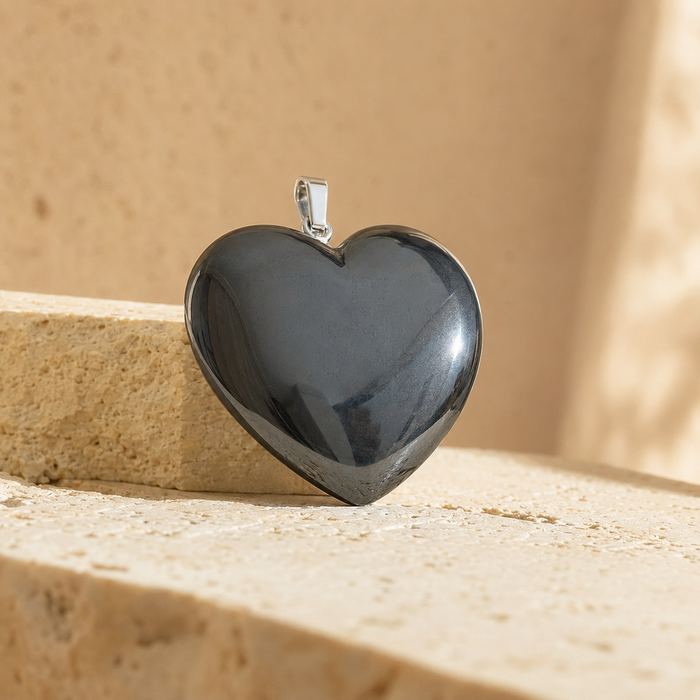 Genuine Hematite Crystal Heart Pendant, Genuine Heart Shaped Necklaces