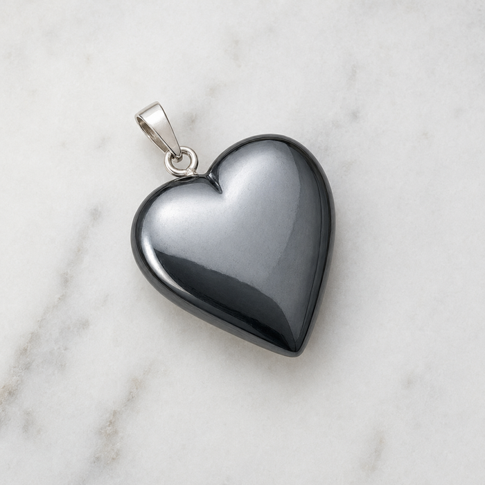 Genuine Hematite Crystal Heart Pendant, Genuine Heart Shaped Necklaces
