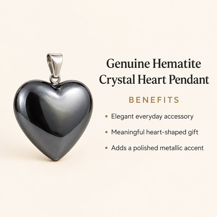 Genuine Hematite Crystal Heart Pendant, Genuine Heart Shaped Necklaces